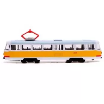 Модель пластик «Трамвай», 28 см, открываются двери, цвет жёлтый, световые и звуковые эффекты