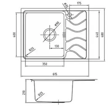 Мойка для кухни IDDIS Reeva S, REE61SLi77, шелк, чаша слева, 615х480 мм