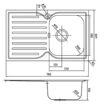 Мойка для кухни IDDIS Strit S, STR78SRi77, шелк, чаша справа, 780х480 мм