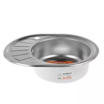 Мойка кухонная Accoona AC4557-R, врезная, правая, толщина 0.6 мм, 570х450х165 мм, декор