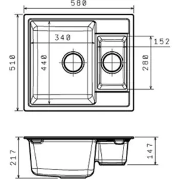Мойка кухонная из камня Florentina «Липси-580К», 580х510 мм, цвет чёрный