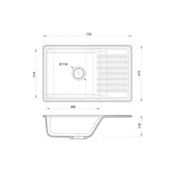 Мойка кухонная из камня GranFest Quarz GF-ZW-72, 752х475 мм, цвет бежевый