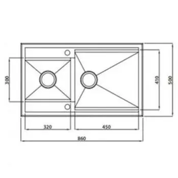 Мойка кухонная KAISER KT2M-8650, двойная, нержавеющая сталь, 880х520х240 мм, цвет хром