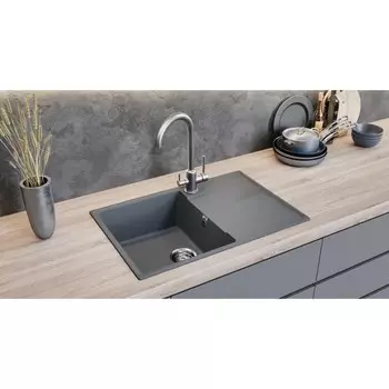 Мойка кухонная кварцевая Ulgran Quartz Prima 750, 750х500 мм, цвет 05 бетон