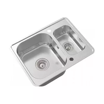 Мойка кухонная OULIN OL-0304, врезная, 620х310х180 мм, прямоугольная, двойная, хром