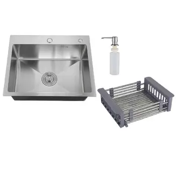 Мойка кухонная "РМС" MR-6050, врезная, толщина 3,0 и 1 мм, корзина, дозатор, сатин