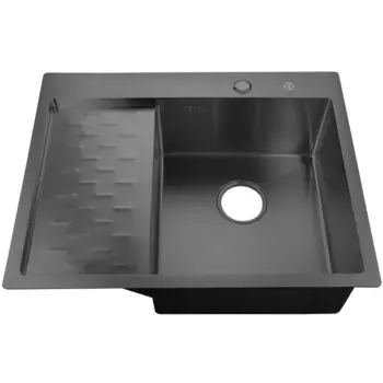 Мойка кухонная "РМС" MRK-6350BL-R, врезная, правая, толщина 3,0 и 1 мм, дозатор, графит