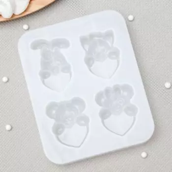 Молд «Любовь зверят», силикон, 12,5102 см, цвет белый