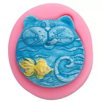 Молд силикон "Котик с рыбкой" 9х8х3 см