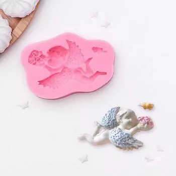 Молд «Ангел с букетом», силикон, 9.361.9 см, розовый