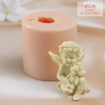 Молд силиконовый "Ангел с мишкой" 6,5х6,5х6,3 см (издел. 6х4,2х3,4 см)