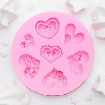 Молд для заливки «Сердца ажурные», силикон, 9.59.5 см, розовый