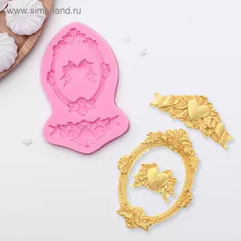 Молд «Сердца, рамка, лепнина», силикон, 12,58,21,1 см, цвет МИКС