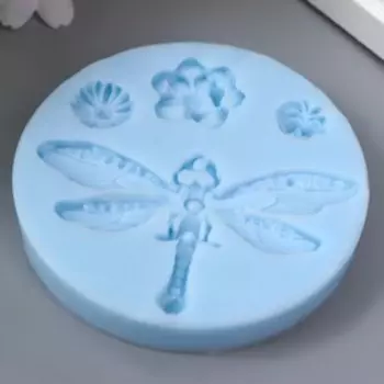 Молд "Стрекоза и цветы" стрекоза 7х4 см; цветы d =1,2 см; 1,5 см; 2 см