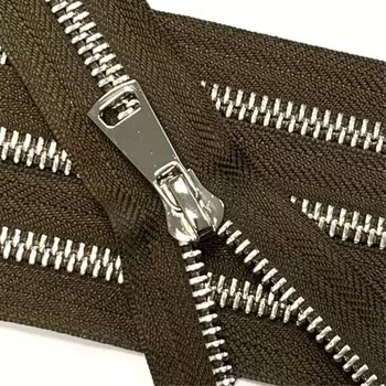 Молния металлическая №8ТТ, неразъёмная, длина 18 см, цвет тёмный хаки