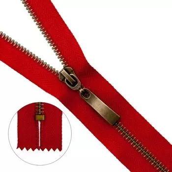 Молния металлическая, неразъёмная, Т5, размер 18 см (519 красный)