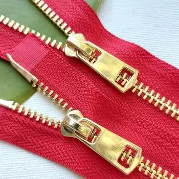 Молния металлическая, с двумя замками №5ТТ, размер 90 см, цвет красный