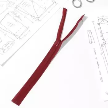 Молния потайная, №3, неразъёмная, замок автомат, 30 см, цвет бордовый