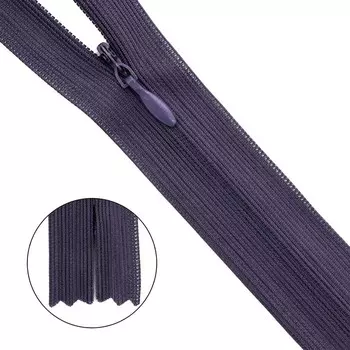 Молния потайная, неразъёмная, Т3, размер 50 см (867 тёмно-баклажан), 10 шт. в наборе