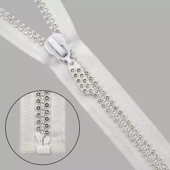 Молния тракторная, Т10 со стразами, 2 ряда, 1 замок, размер 70 см (501 белый)