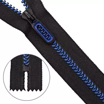 Молния тракторная, Т5, 1 замок, декоративное звено, неразъёмная, размер 18 см (чёрный/340 синий)