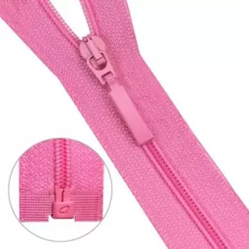 Молния витая Т6, один замок, длина 80 см, цвет розовый
