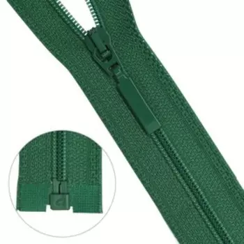Молния витая Т6, один замок, длина 80 см, цвет зелёный