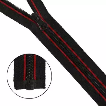 Молния витая, Т7, 1 замок, размер 65 см (чёрный/красный), 5 шт