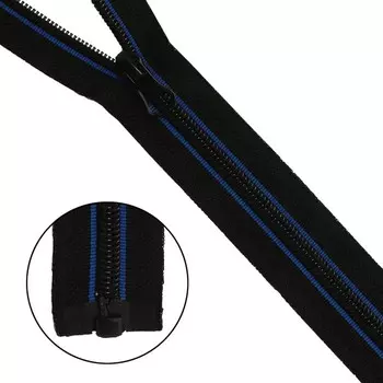 Молния витая, Т7, 1 замок, размер 65 см (чёрный/синий), 5 шт