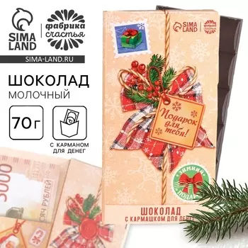 Шоколад мини молочный «Подарок для тебя» в открытке с кармашком для денег, 70 г