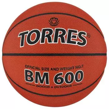 Мяч баскетбольный TORRES BM600, B10027, PU, клееный, 8 панелей, р. 7