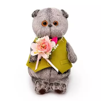 Мягкая игрушка «Басик в жилете и с букетом», 30 см