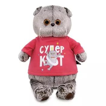 Мягкая игрушка «Кот Басик» 19 см, в лонгсливе с принтом «Супер кот»