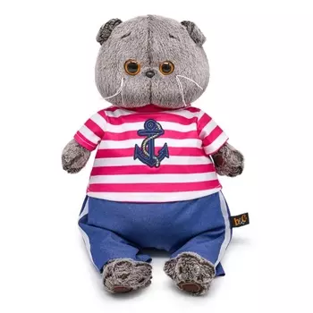 Мягкая игрушка «Кот Басик» в полосатой футболке с якорем, 19 см