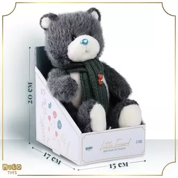 Мягкая игрушка на новый год Little Friend, мишка с зелёным шарфом, цвет темно-серый , 23 см