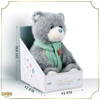 Мягкая игрушка "Little Friend", новогодний мишка с зелёным шарфом, цвет светло-серый