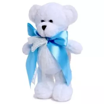 Мягкая игрушка «Медведица Сильва», с голубым атласным бантом, 33 см
