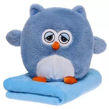 Мягкая игрушка + плед «Сова» голубая, 30 см