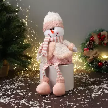 Игрушка мягкая «Снеговик с полосатыми длинными ножками» 4318 см, бело-розовый