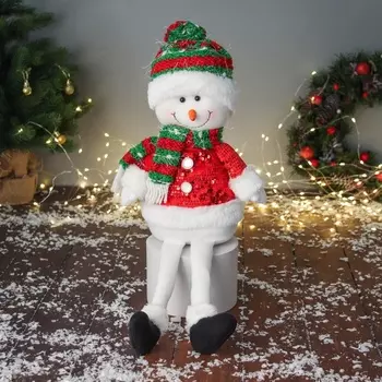 Игрушка мягкая «Снеговик в полосатом колпаке с длинными ножками» 4823 см