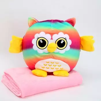 Мягкая игрушка «Сова» с пледом, радужная