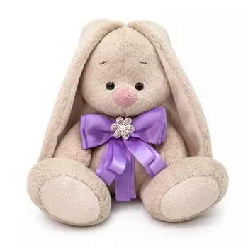 Мягкая игрушка «Зайка Ми», с бантиком лавандового цвета и брошкой, 15 см