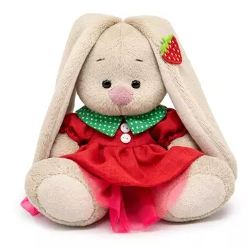Мягкая игрушка «Зайка Ми» в красном платье и с земляничкой, 15 см