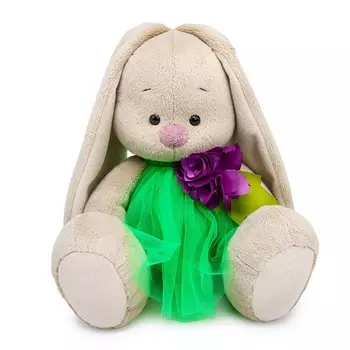 Мягкая игрушка «Зайка Ми» в платье с пурпурным цветком, 18 см