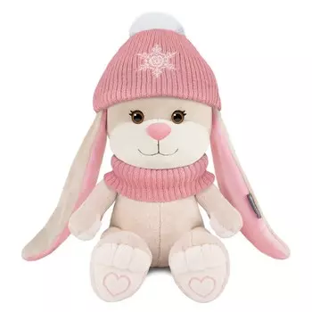Мягкая игрушка «Зайка в розовом шарфе и шапочке со снежинкой», 20 см
