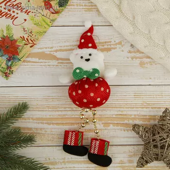 Мягкая подвеска "Мишка пухляш ножки - бусинки" 6*12 см, красный