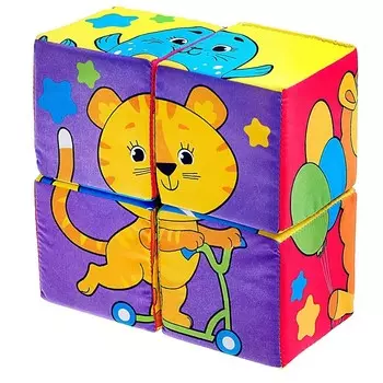 Мягкие кубики «Собери картинку», 4 шт, 8 х 8 см, по методике Монтессори, 1+