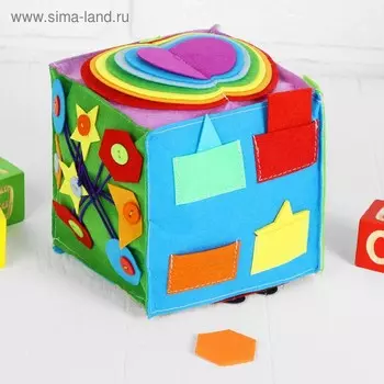 Мягкий бизикубик «Изучаем цвета и формы» текстильный, 15×15 см
