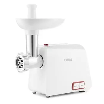 Мясорубка электрическая Kitfort KT-2107, 1000 Вт, 1.2 кг/мин, 4 насадки, реверс, белая