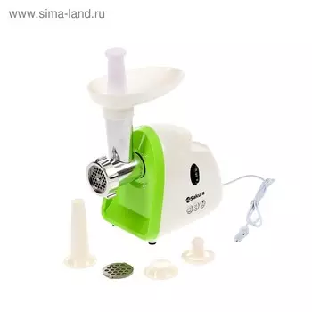 Мясорубка электрическая Sakura SA-6418WG, 1500 Вт, реверс, 2 насадки, 2 диска, зеленая